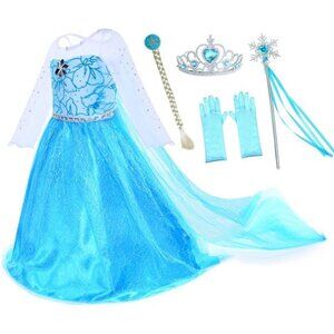 Blue Elsa Chili Princess‎ Costume Birthday Party Dress Up For Little Girls